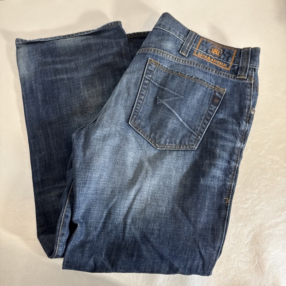 Rock & Republic Riptide Jeans Men Sz 38x30 Relaxed Straight‎ Medium Wash
